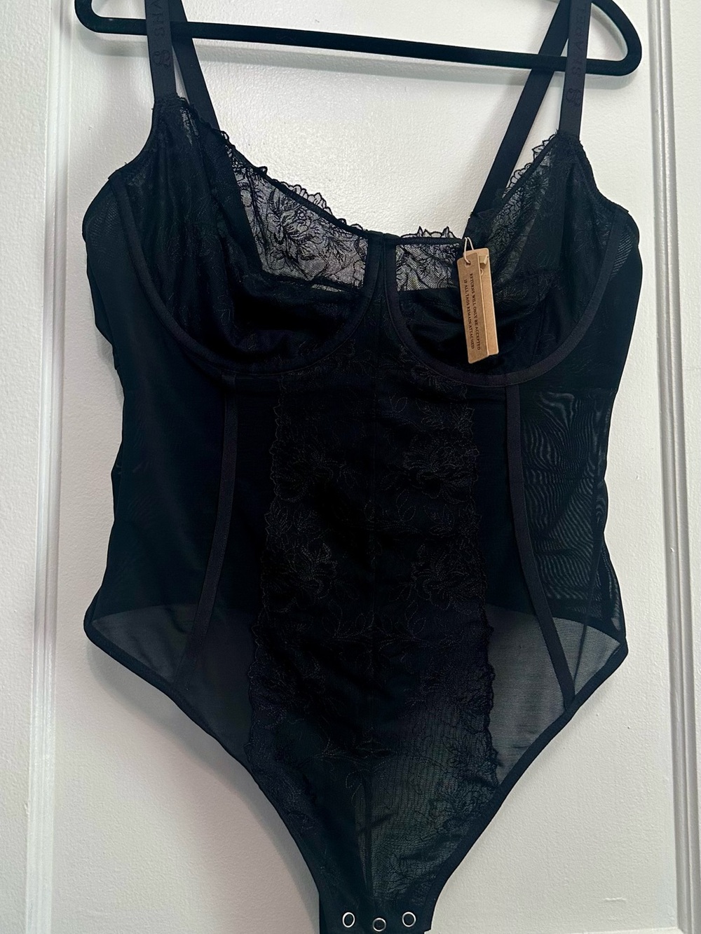NWT Shapellx Black Lace Sheer Mesh Thong Bodysuit (3X)